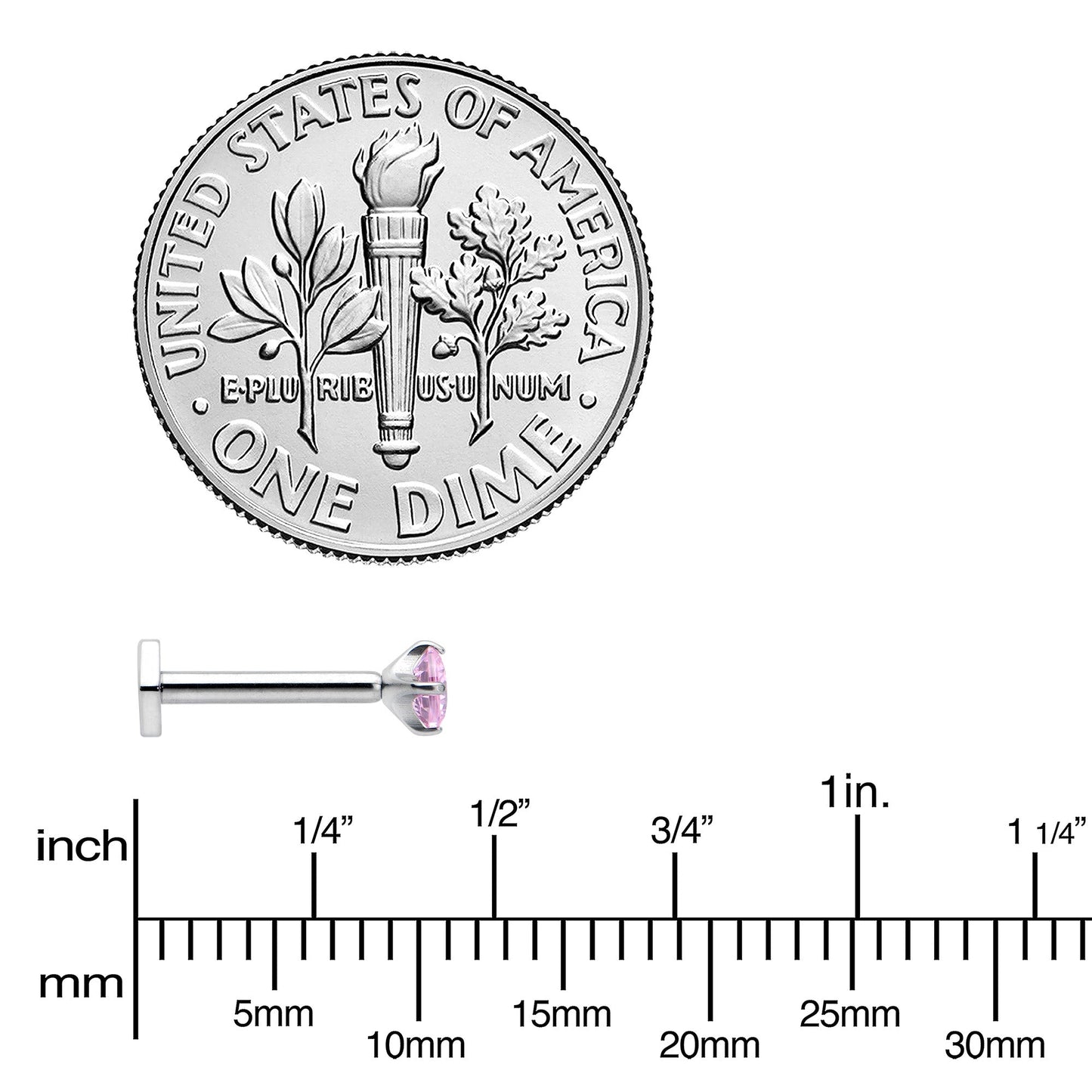 16G 5/16 Pink CZ Gem ASTM F-136 Implant Grade Titanium Hex End Labret Tragus