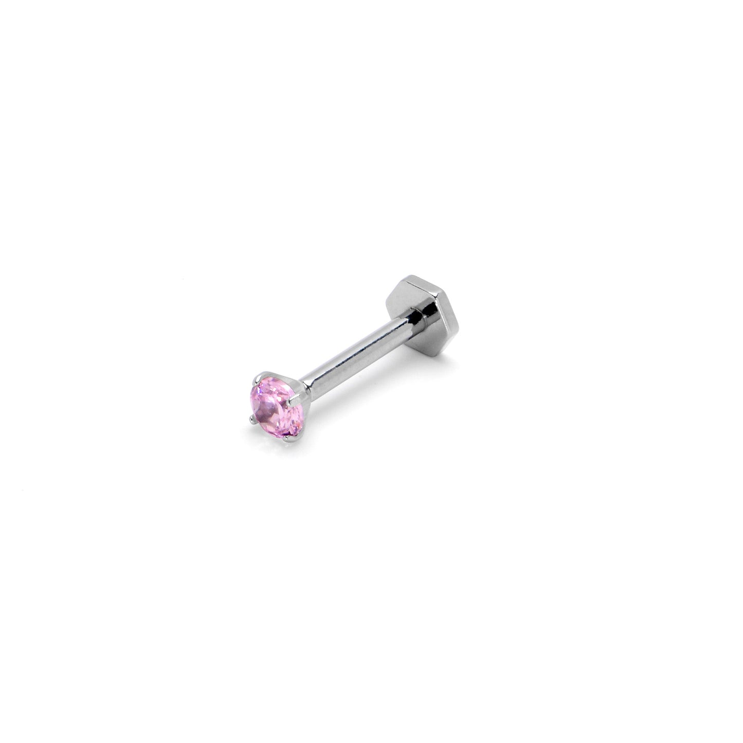16G 5/16 Pink CZ Gem ASTM F-136 Implant Grade Titanium Hex End Labret Tragus