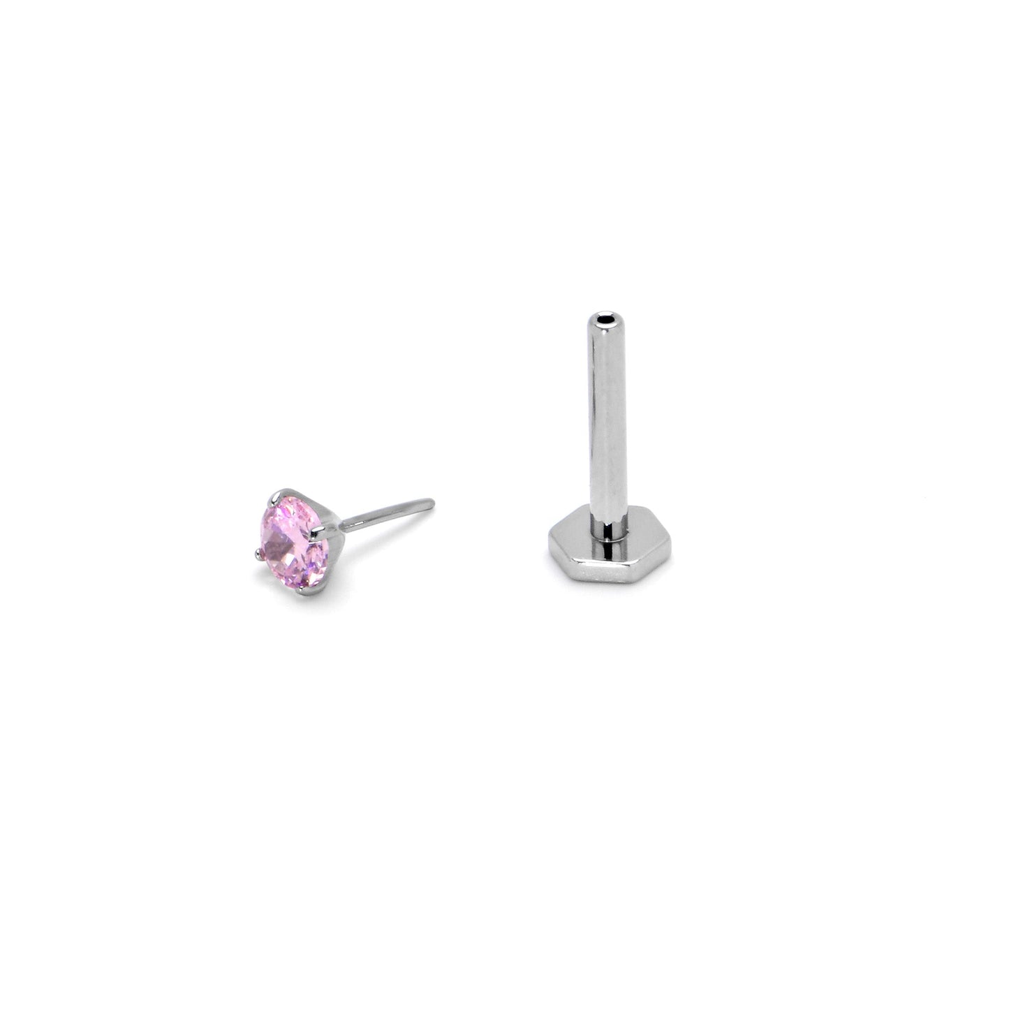 16G 5/16 Pink CZ Gem ASTM F-136 Implant Grade Titanium Hex End Labret Tragus