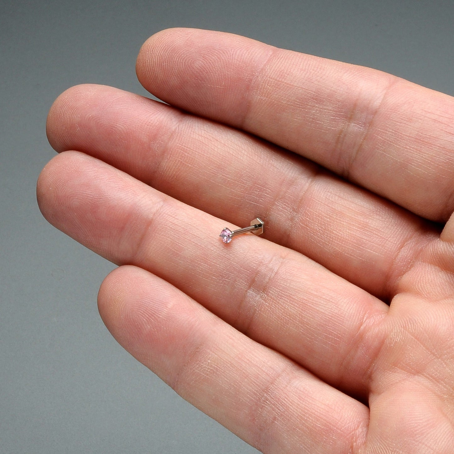 16G 5/16 Pink CZ Gem ASTM F-136 Implant Grade Titanium Hex End Labret Tragus