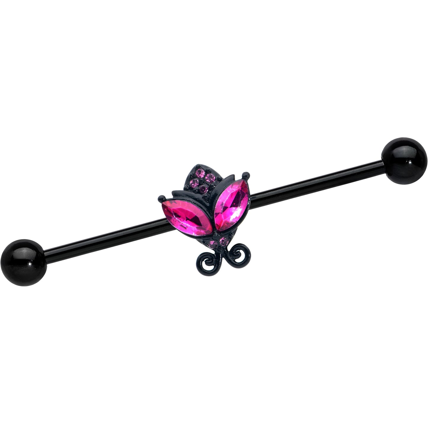 14G Pink Gem Black Night Butterfly Industrial Barbell 38mm