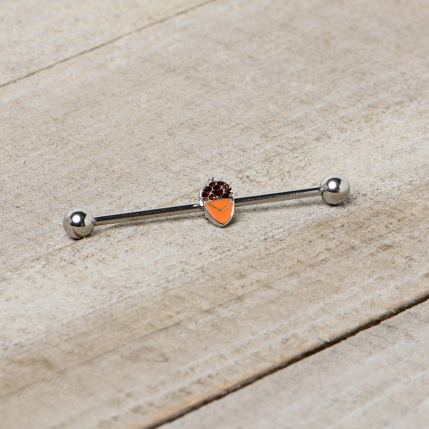 14G Autumn Acorn Brown Orange Industrial Barbell 38mm
