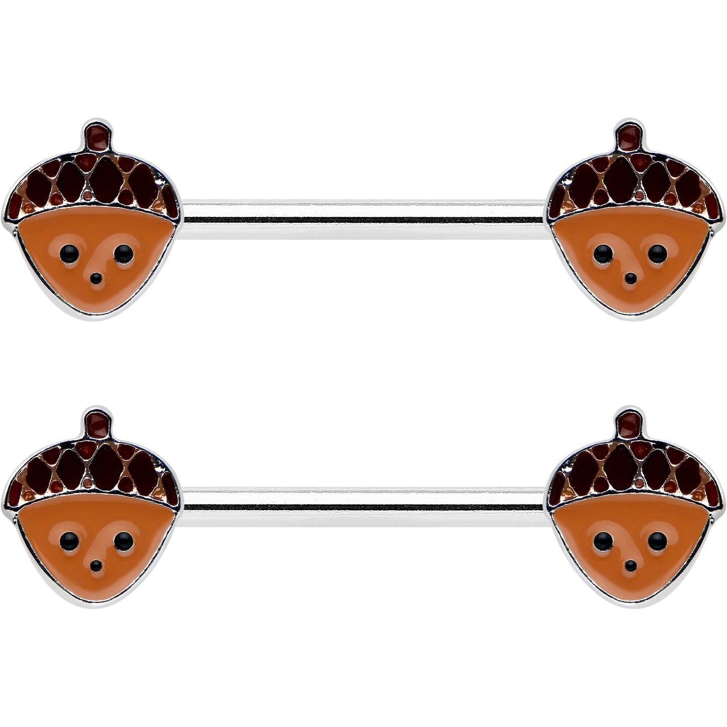 14G 9/16 Autumn Acorn Face Brown Fall Barbell Nipple Ring Set