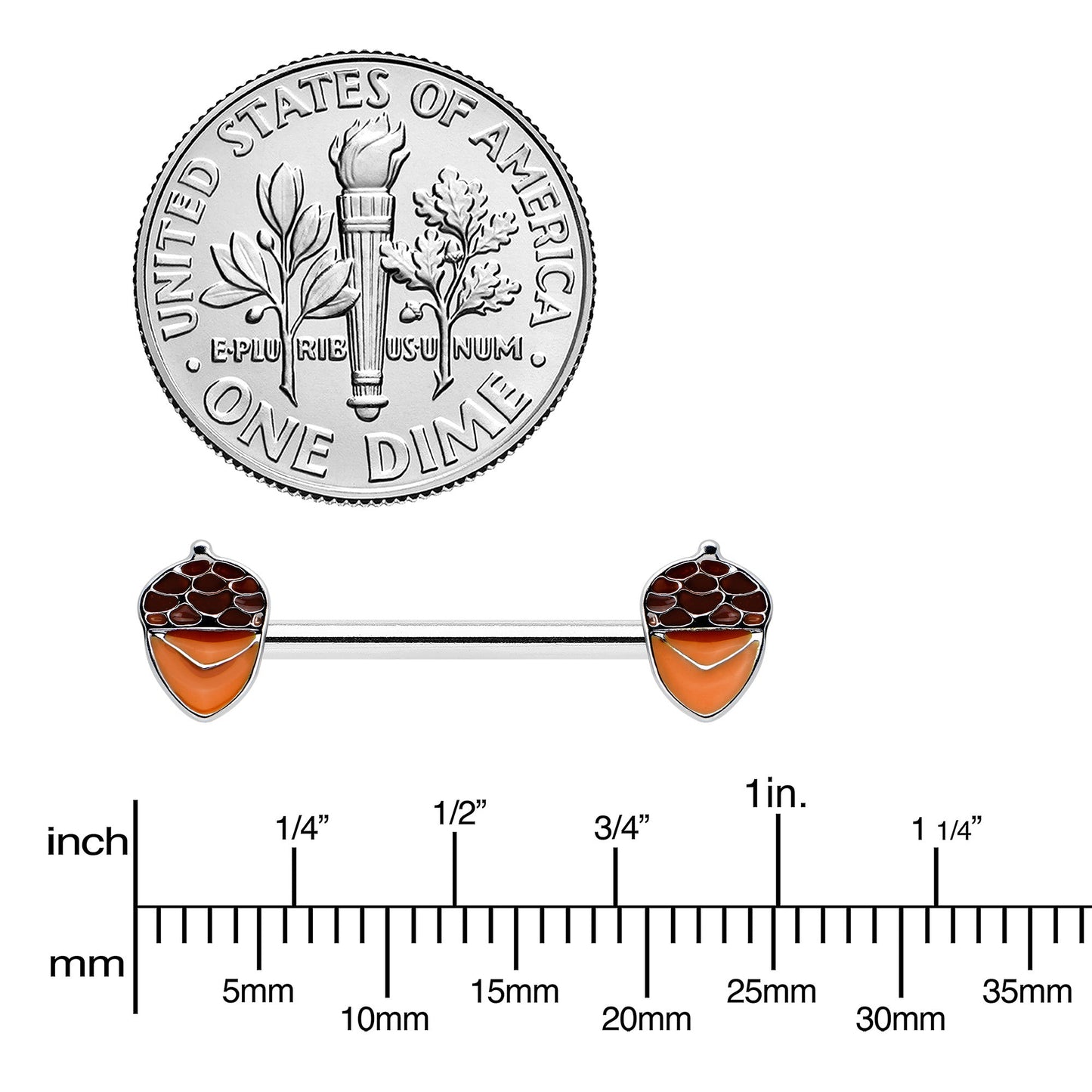 14G 9/16 Autumn Acorn Brown Orange Barbell Nipple Ring Set