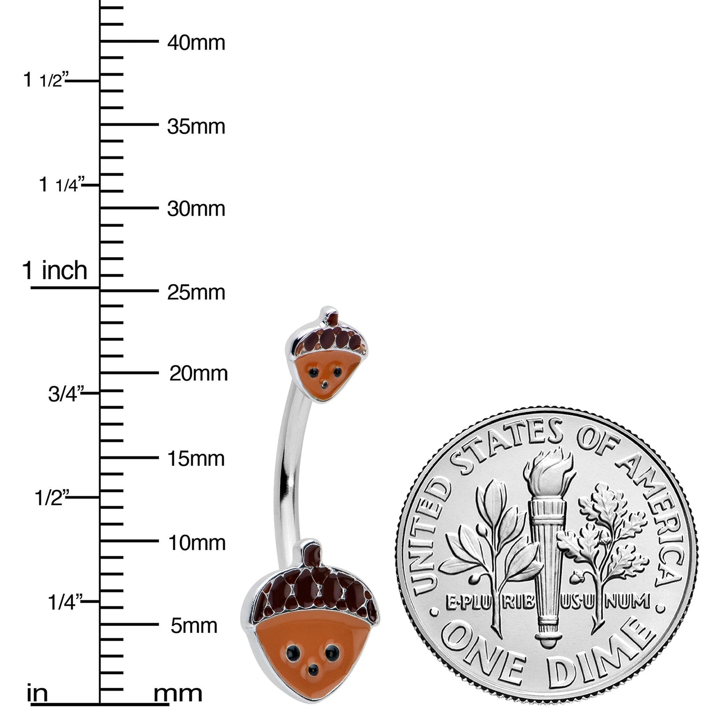 Autumn Acorn Face Brown Fall Double Mount Belly Ring