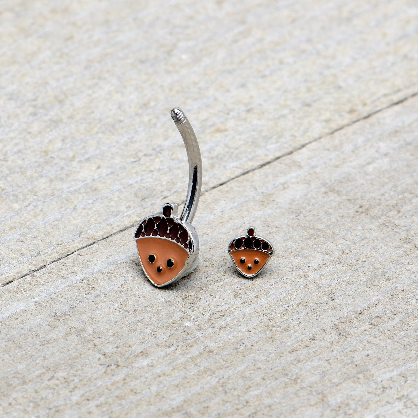 Autumn Acorn Face Brown Fall Double Mount Belly Ring