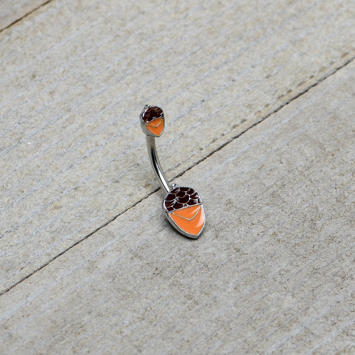 Autumn Acorn Brown Orange Fall Double Mount Belly Ring