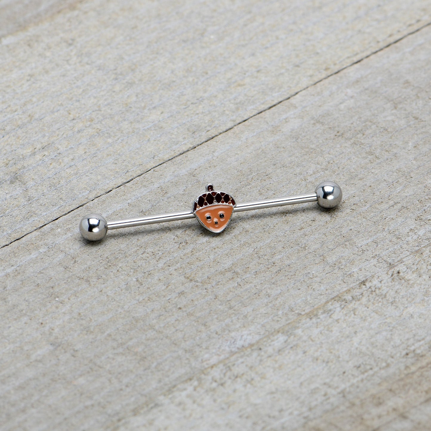 14G Autumn Acorn Face Brown Fall Industrial Barbell 38mm