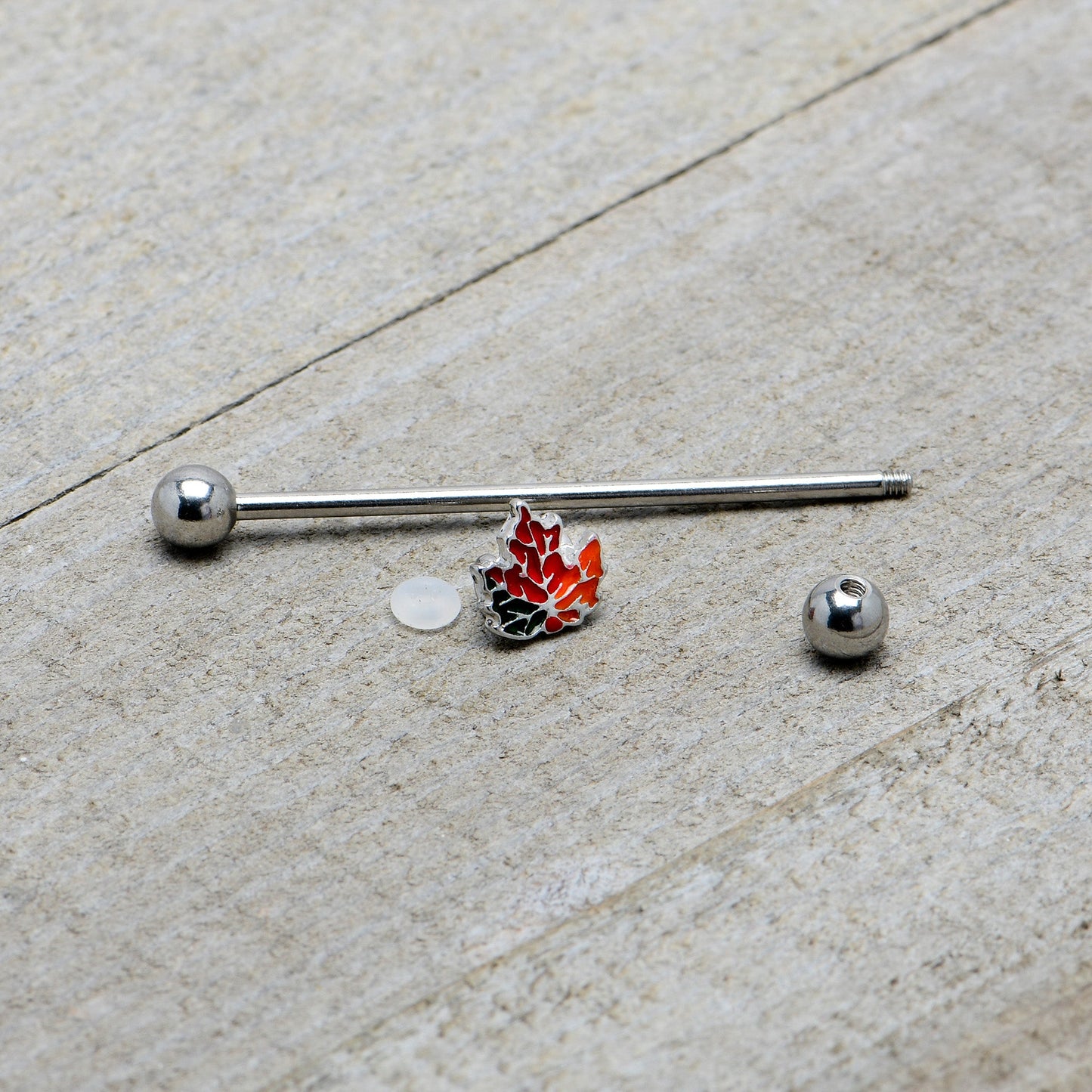 14G Autumn Tricolor Red Maple Leaf Industrial Barbell 38mm
