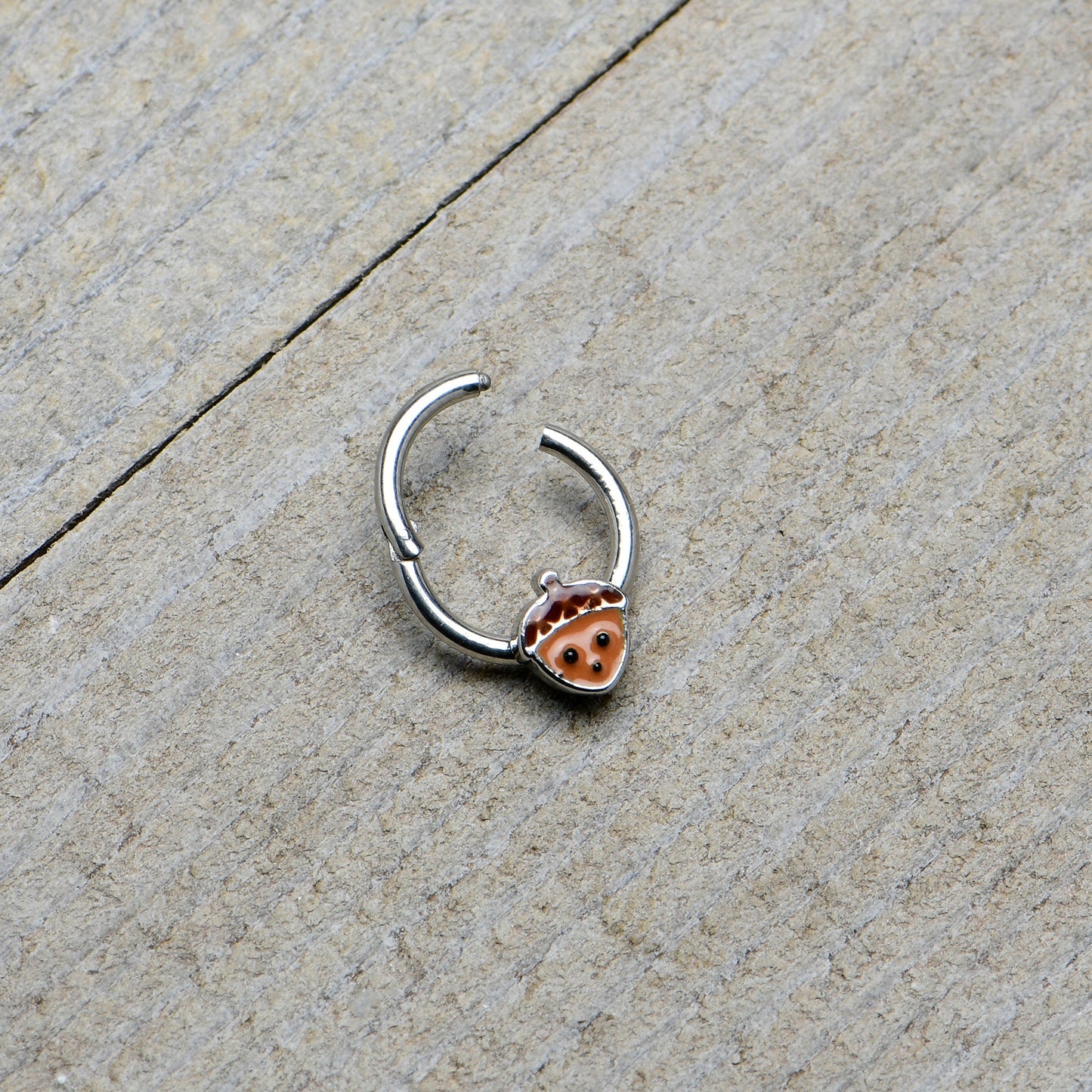 16G 5/16 Fall Acorn Face Brown Autumn Hinged Segment Ring