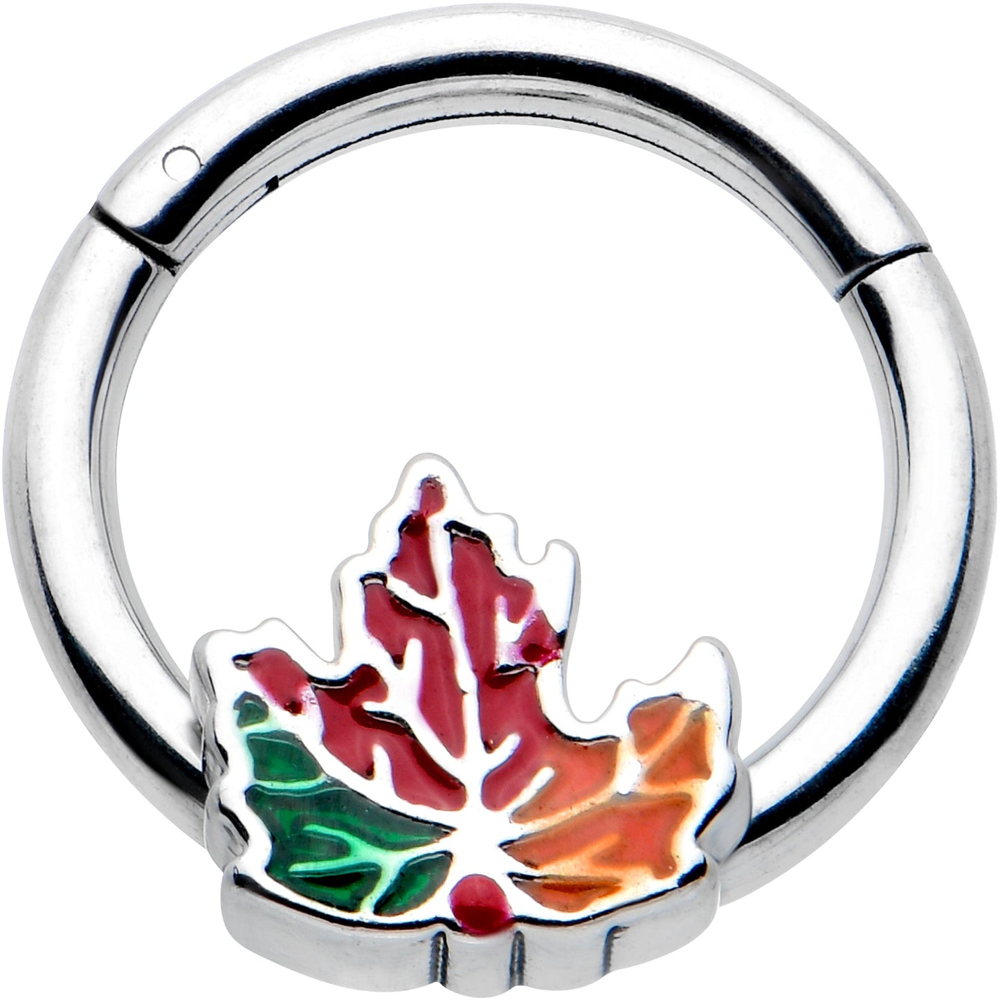16G 5/16 Tricolor Red Autumn Maple Leaf Hinged Segment Ring