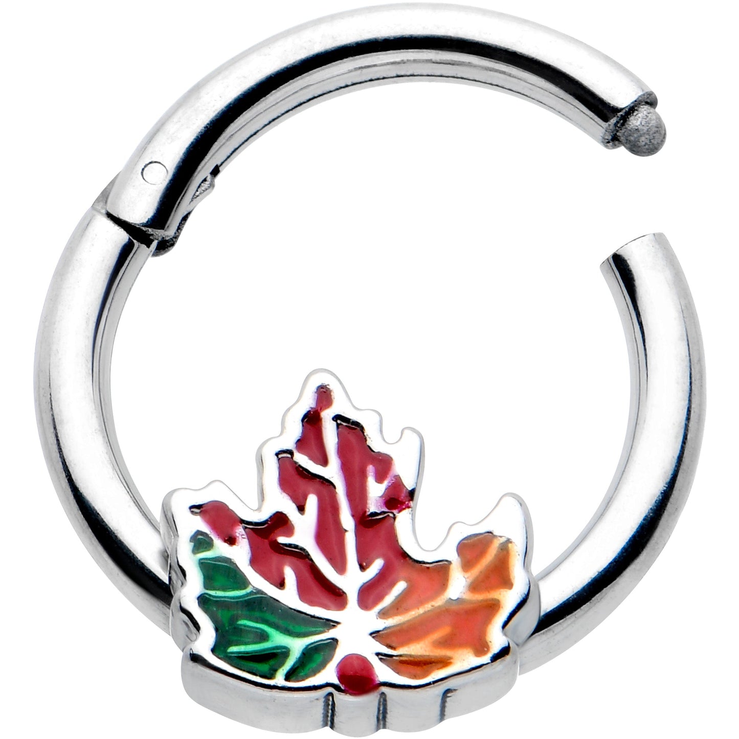 16G 5/16 Tricolor Red Autumn Maple Leaf Hinged Segment Ring