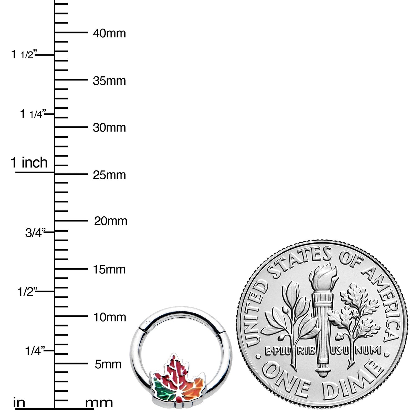 16G 5/16 Tricolor Red Autumn Maple Leaf Hinged Segment Ring