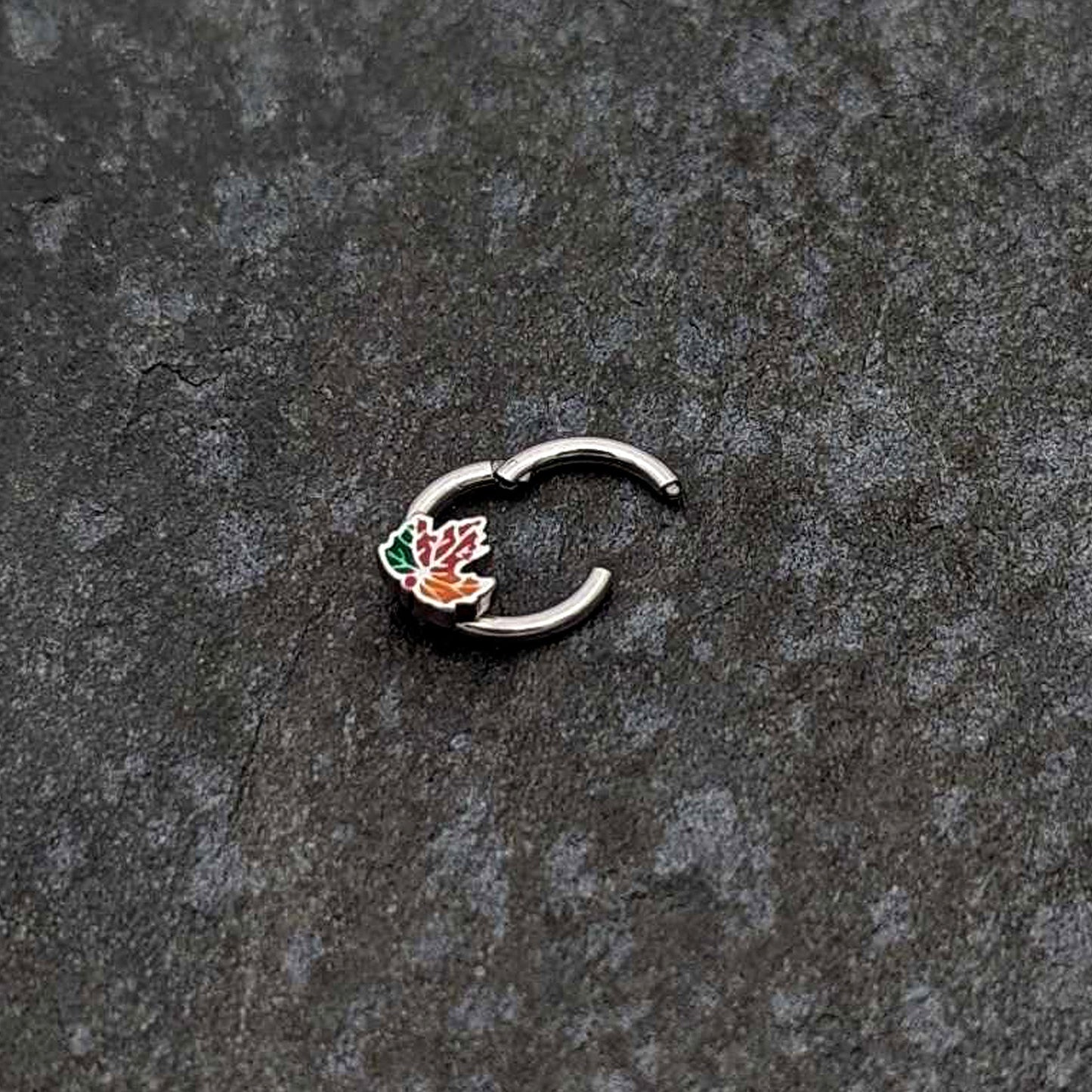 16G 5/16 Tricolor Red Autumn Maple Leaf Hinged Segment Ring