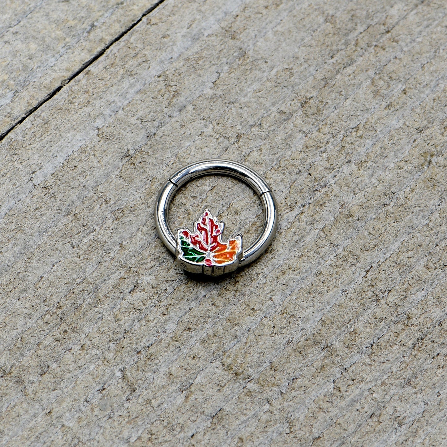 16G 5/16 Tricolor Red Autumn Maple Leaf Hinged Segment Ring