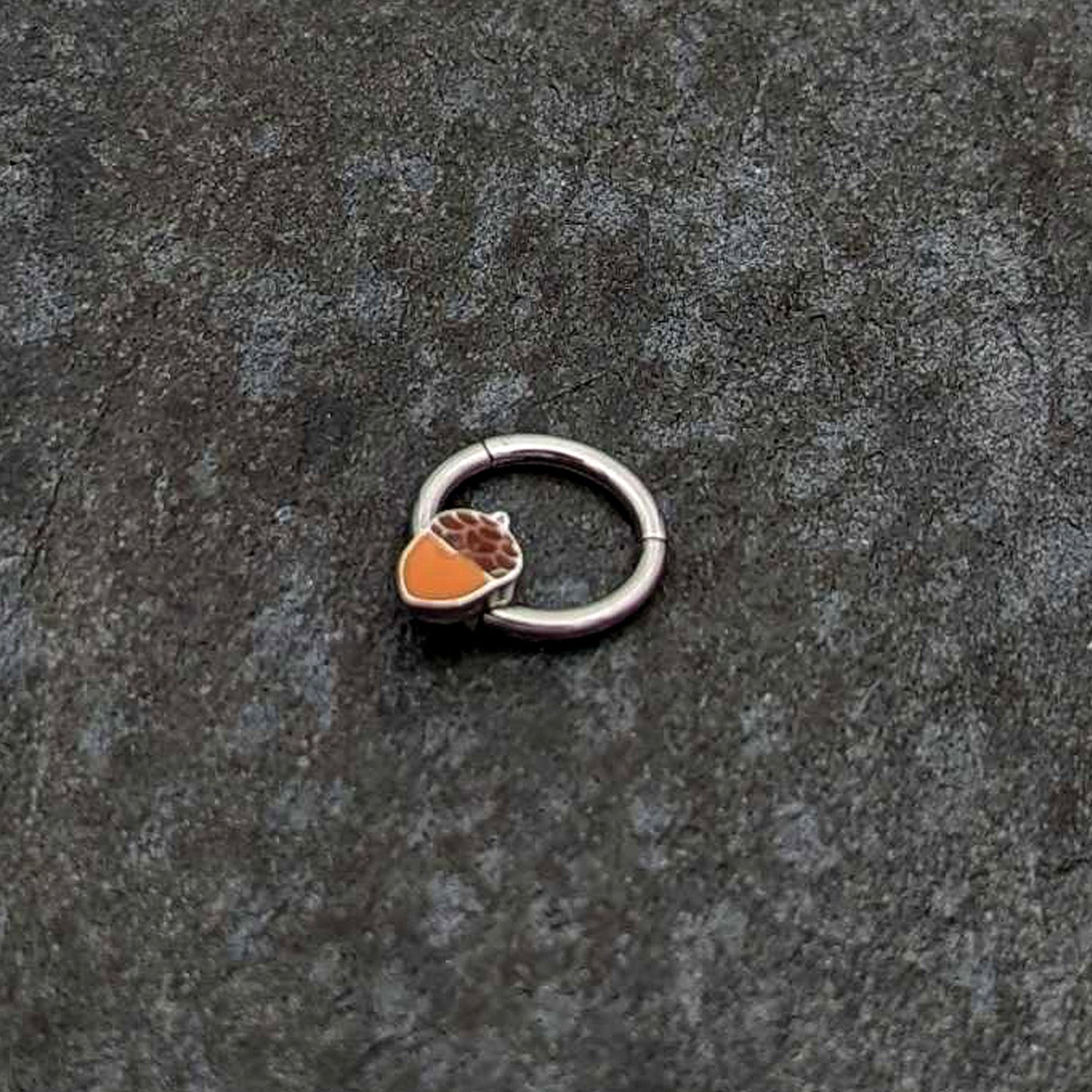 16G 3/8 Autumn Acorn Orange Brown Hinged Segment Ring