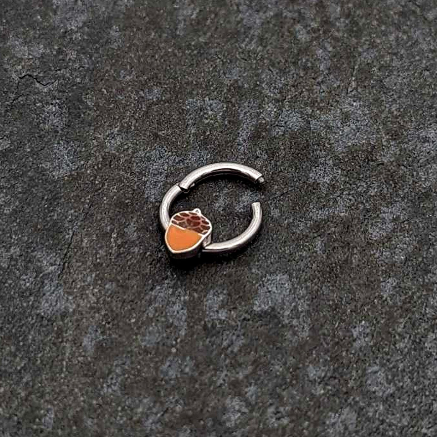 16G 3/8 Autumn Acorn Orange Brown Hinged Segment Ring