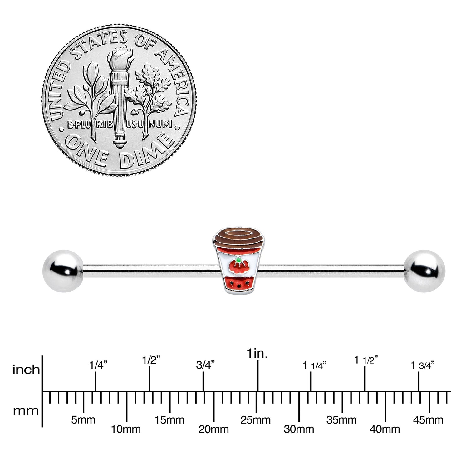 14G Sweet Pumpkin Latte Thanksgiving Industrial Barbell 38mm