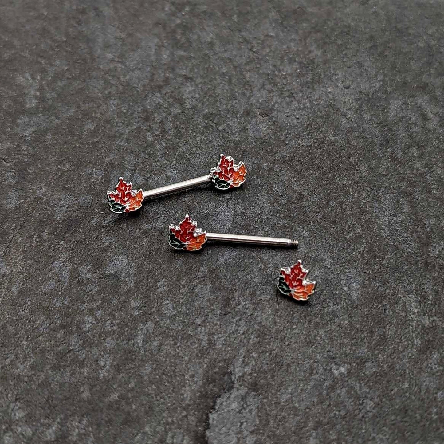 14G 9/16 Autumn Tricolor Maple Leaf Barbell Nipple Ring Set