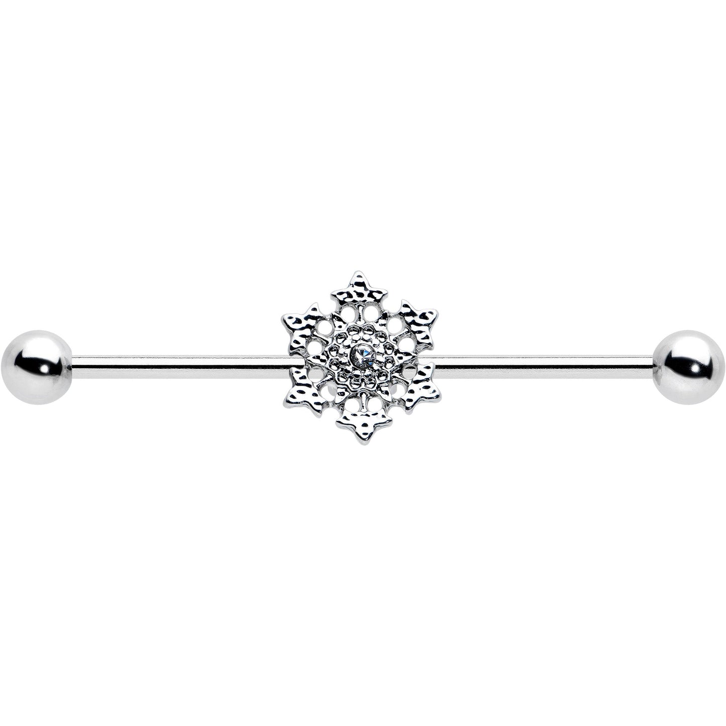 14G Clear Gem Filigree Winter Snowflake Industrial Barbell 38mm
