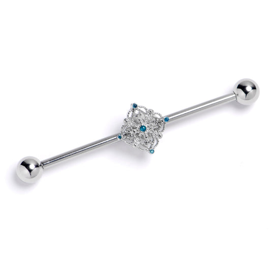 14G Blue Gem Lacy Rhombus Industrial Barbell 38mm