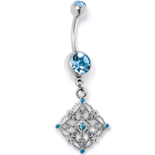 Blue Gem Filigree Rhombus Dangle Belly Ring