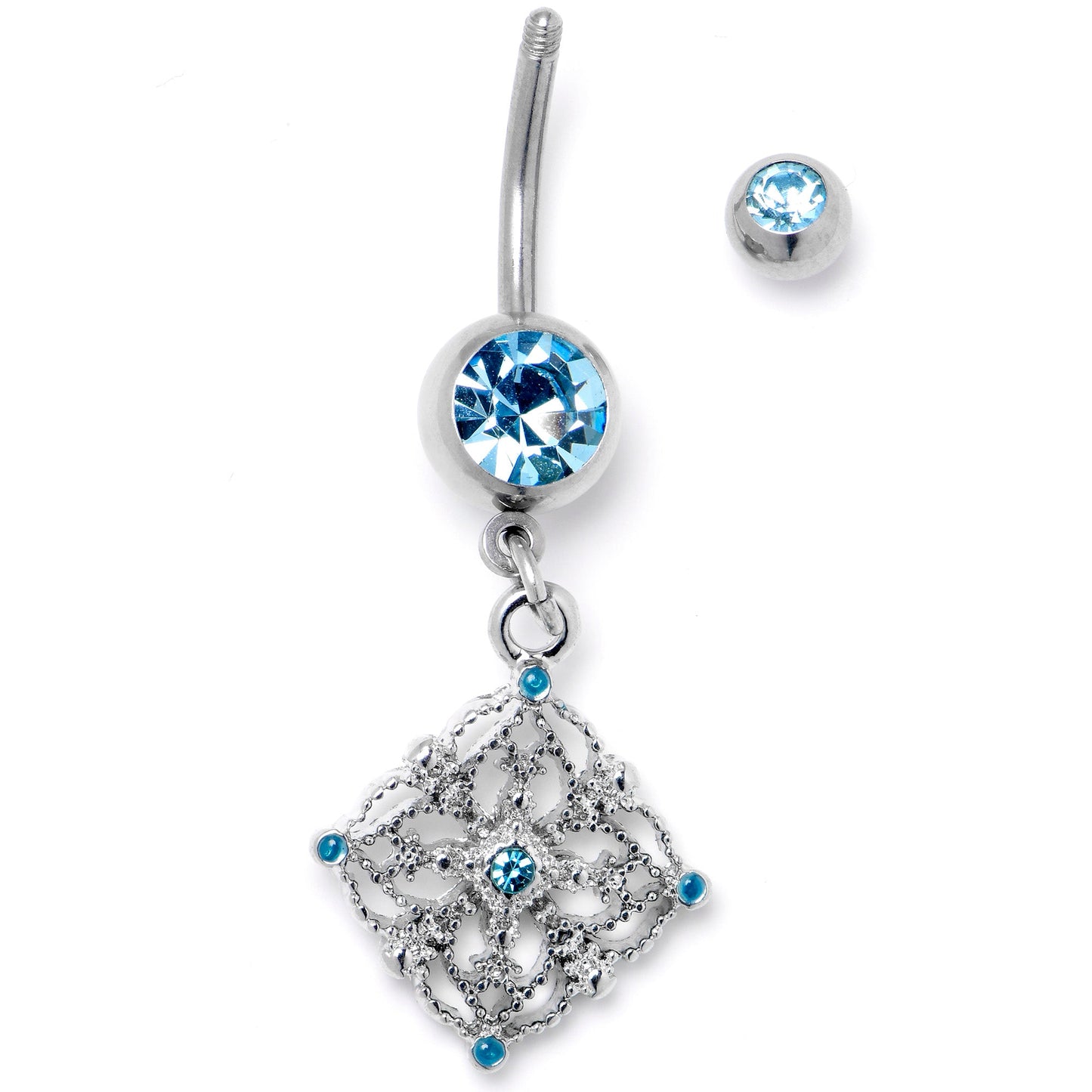 Blue Gem Filigree Rhombus Dangle Belly Ring