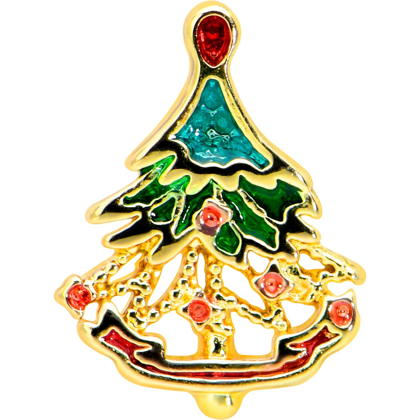 16G 1/4 Red Gem Gold Tone Deco Holiday Tree Cartilage Earring