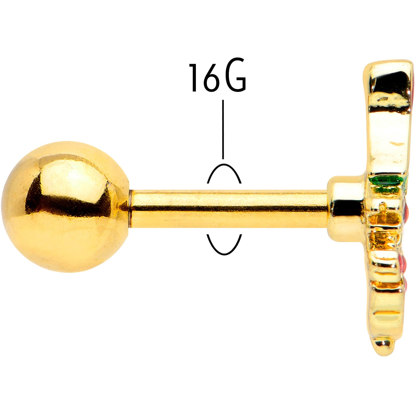 16G 1/4 Red Gem Gold Tone Deco Holiday Tree Cartilage Earring