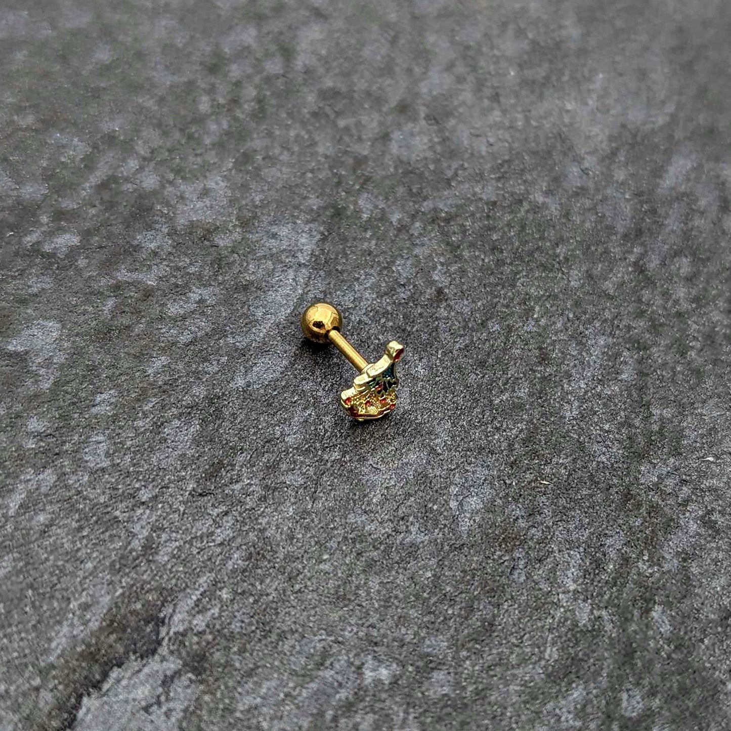 16G 1/4 Red Gem Gold Tone Deco Holiday Tree Cartilage Earring