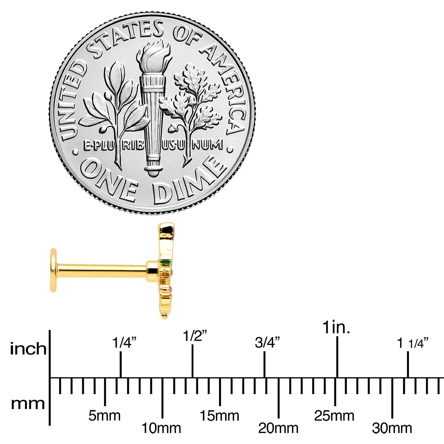 16G 5/16 Red Gem Gold Tone Deco Holiday Tree Labret Monroe Tragus