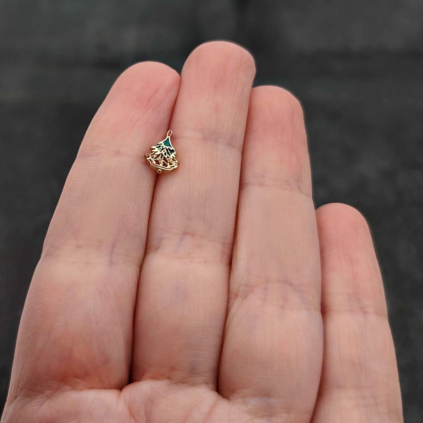 16G 5/16 Red Gem Gold Tone Deco Holiday Tree Labret Monroe Tragus