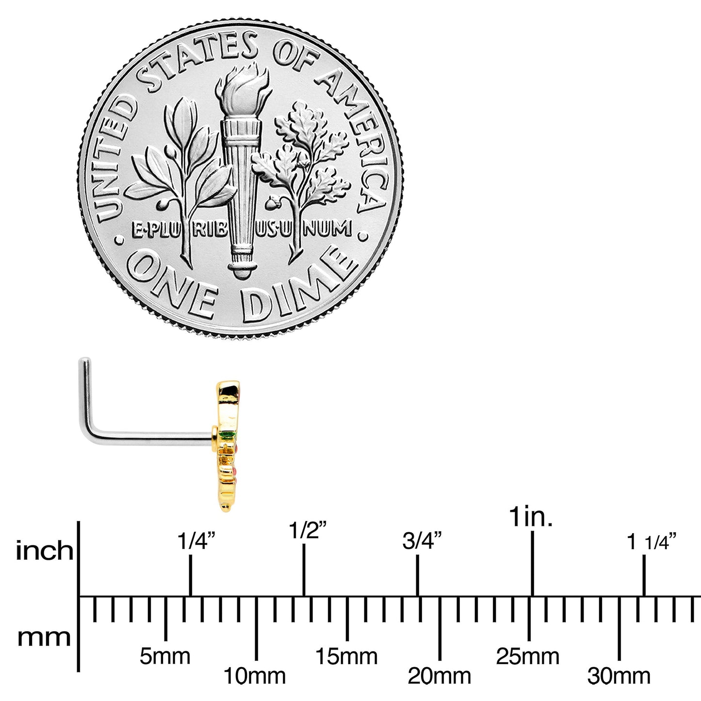 20G 7mm Red Gem Deco Holiday Tree Golden L Shape Nose Ring