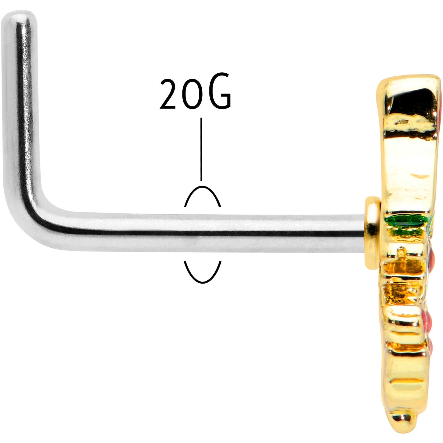 20G 7mm Red Gem Deco Holiday Tree Golden L Shape Nose Ring