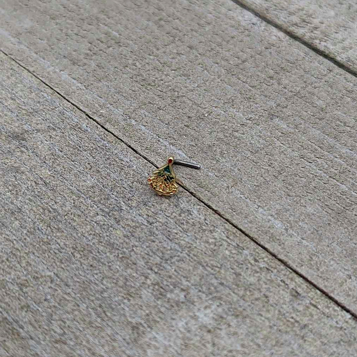 20G 7mm Red Gem Deco Holiday Tree Golden L Shape Nose Ring