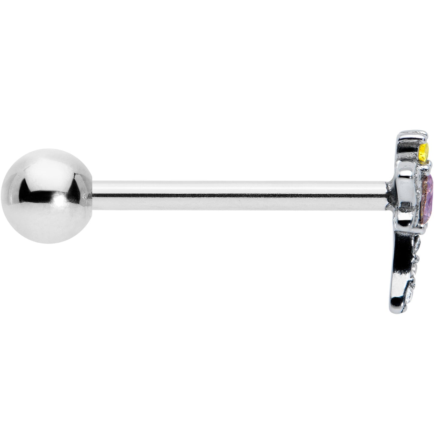 Purple Yellow Clear Gem Dragonfly Barbell Tongue Ring