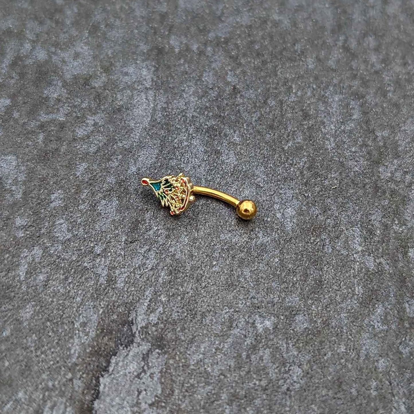 16G 5/16 Red Gem Gold Tone Deco Holiday Tree Curved Eyebrow Ring