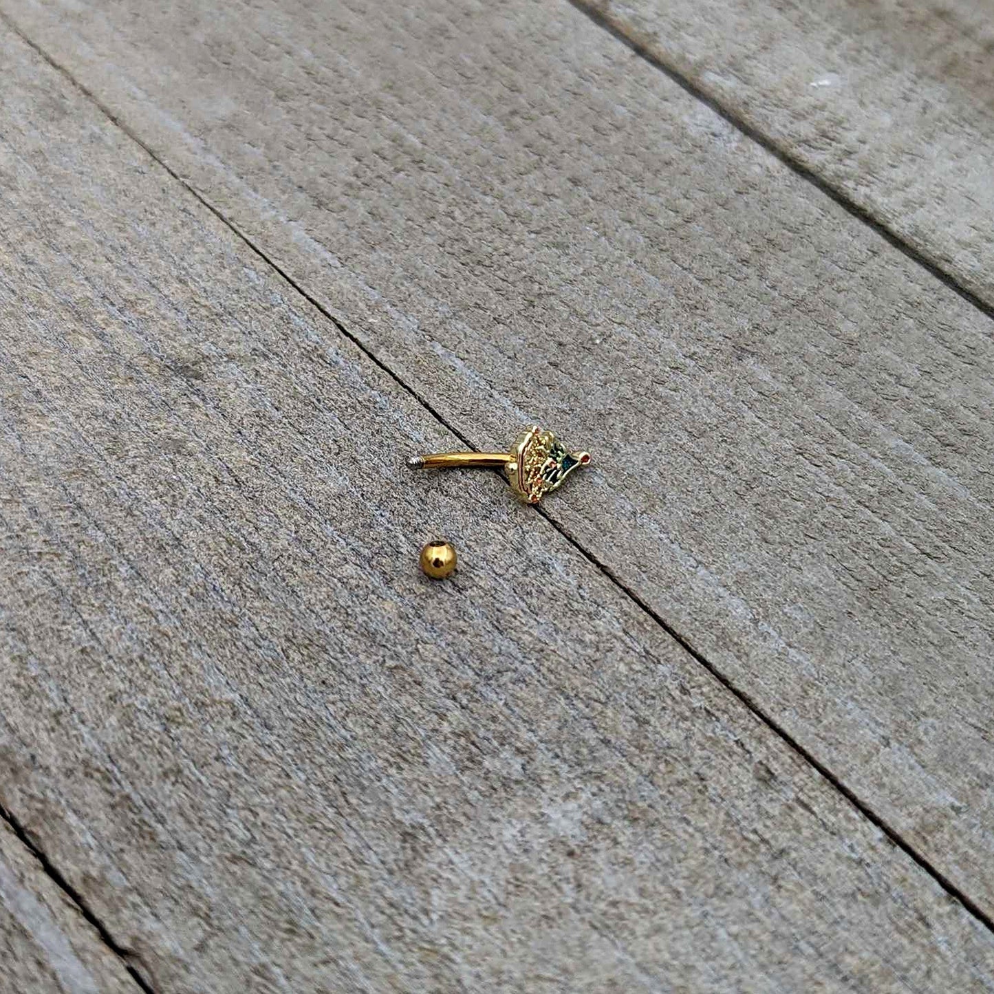 16G 5/16 Red Gem Gold Tone Deco Holiday Tree Curved Eyebrow Ring