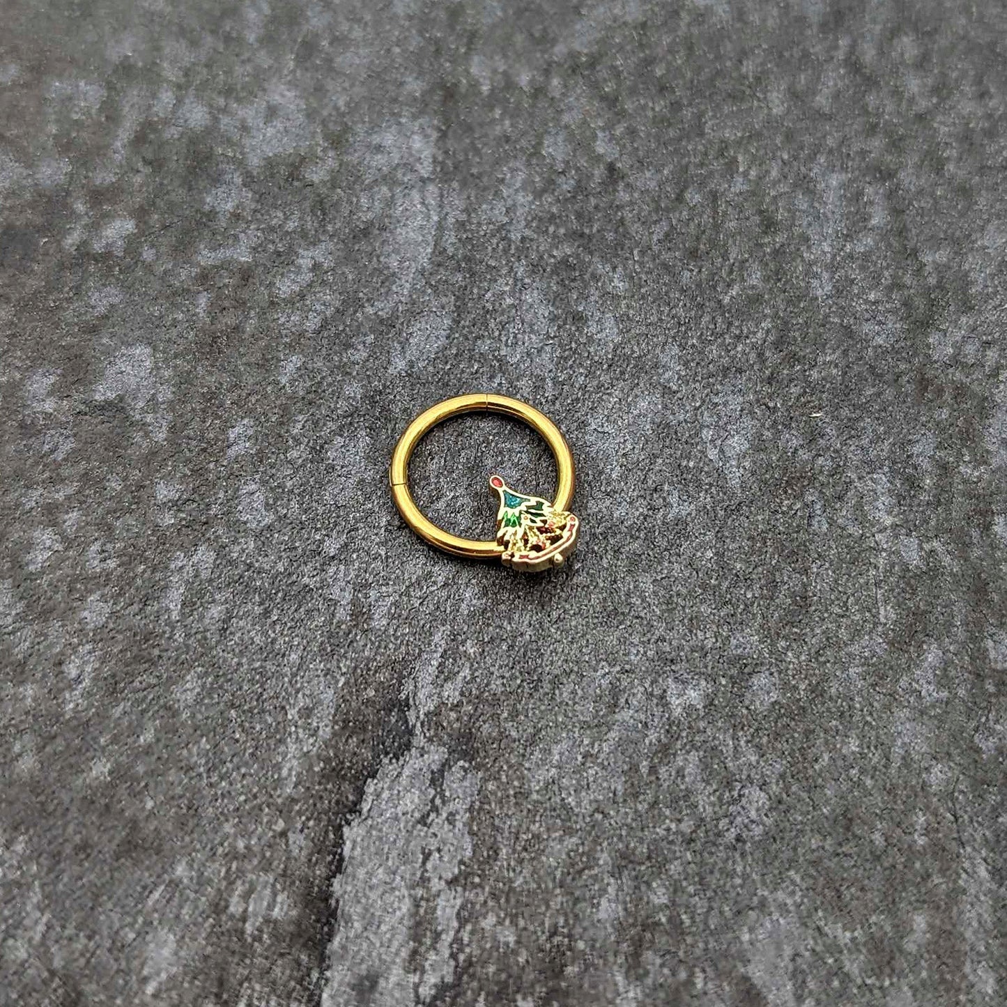 16G 3/8 Red Gem Gold Tone Deco Holiday Tree Hinged Segment Ring