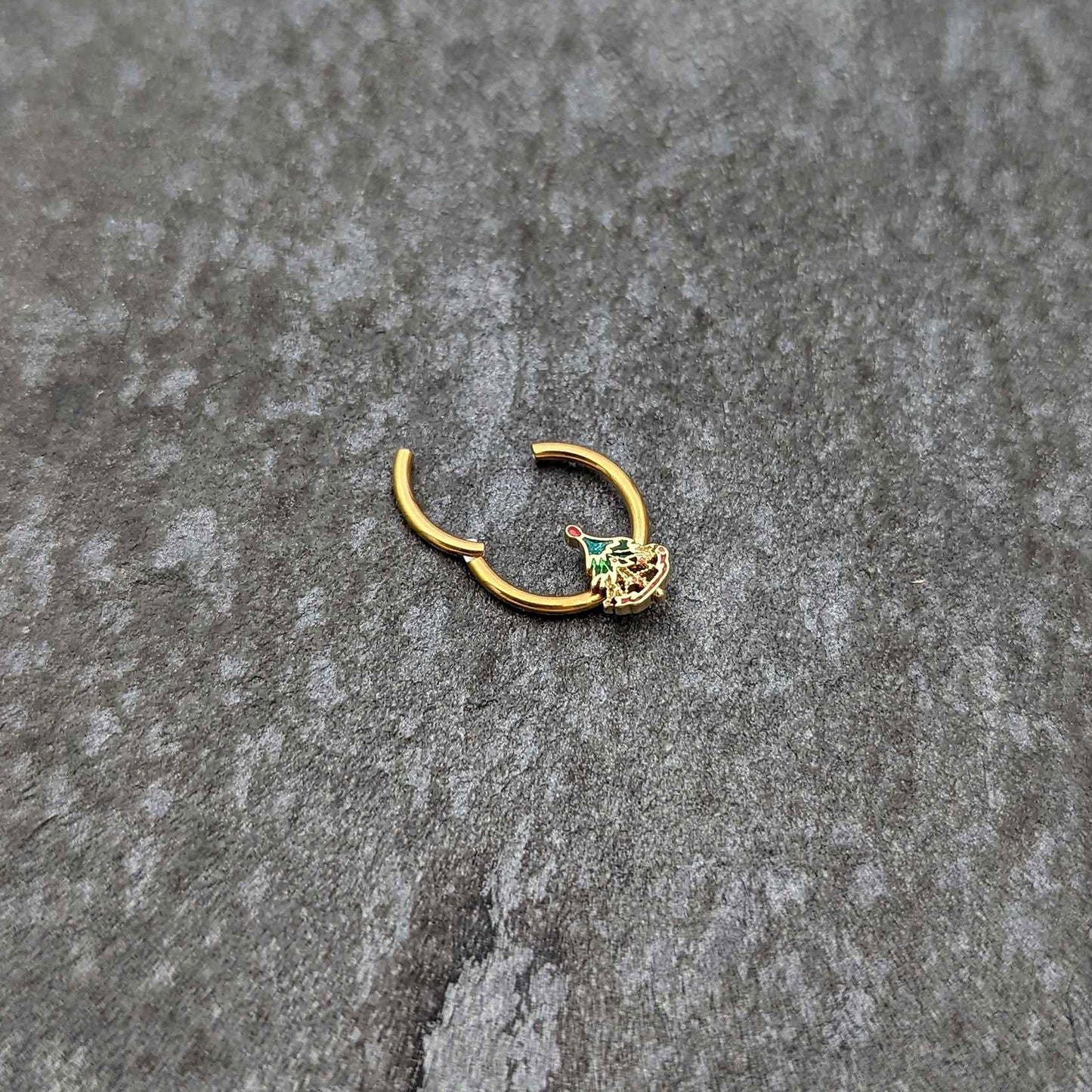 16G 3/8 Red Gem Gold Tone Deco Holiday Tree Hinged Segment Ring