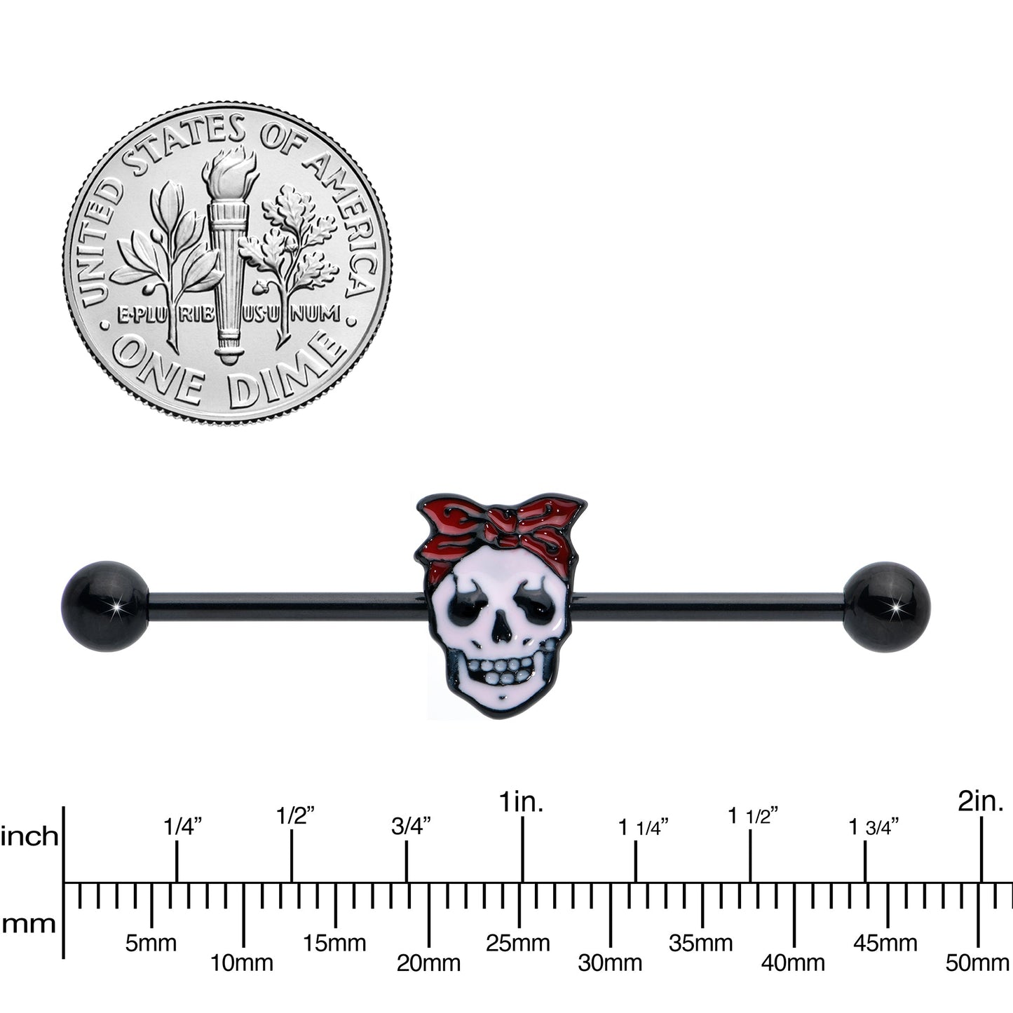 14G Black Halloween Skull Kerchief Industrial Barbell 38mm