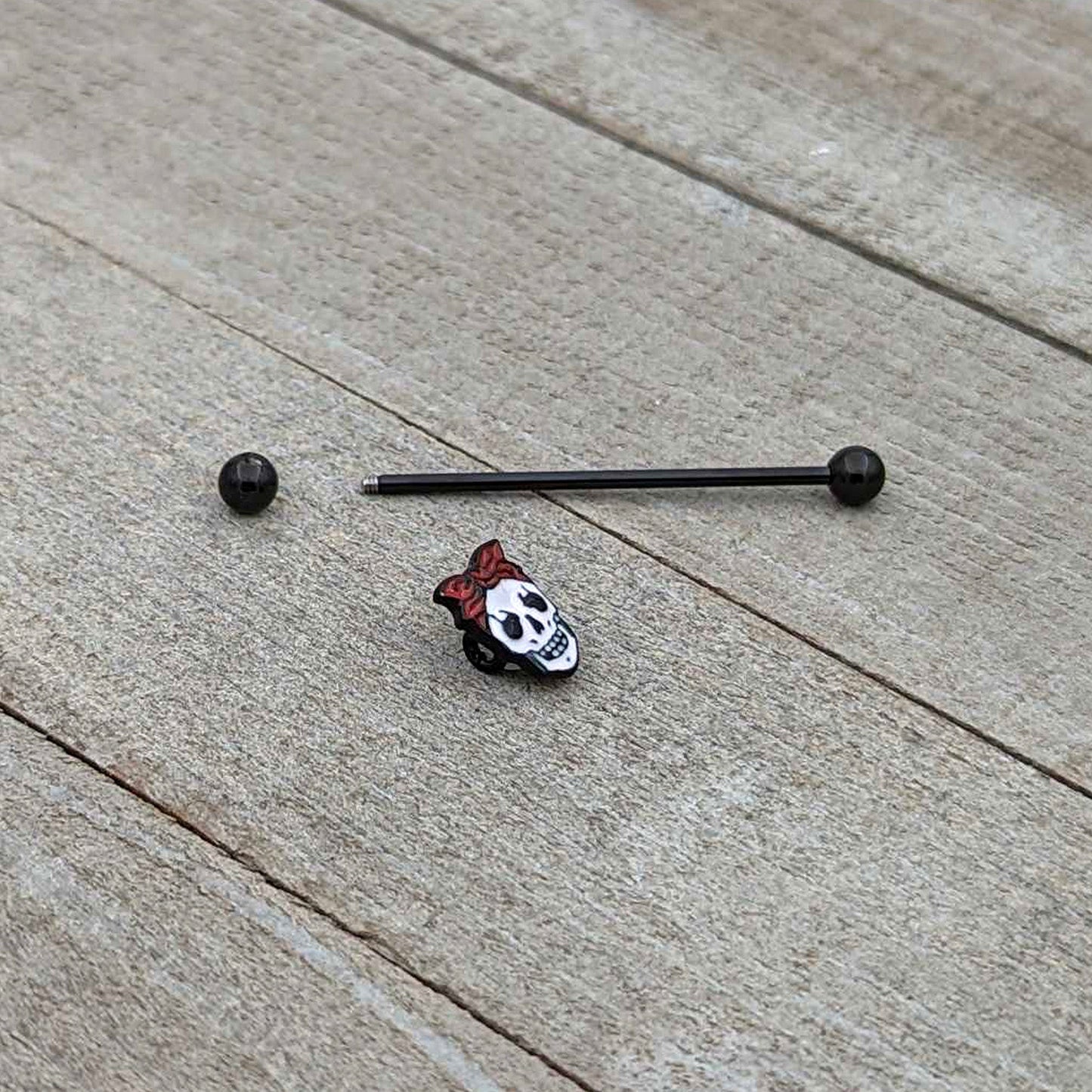 14G Black Halloween Skull Kerchief Industrial Barbell 38mm
