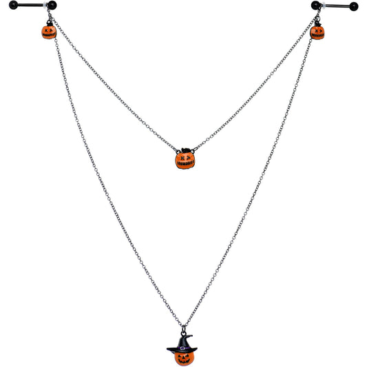 14G 9/16 Black Witchy Pumpkin Halloween Double Nipple Chain