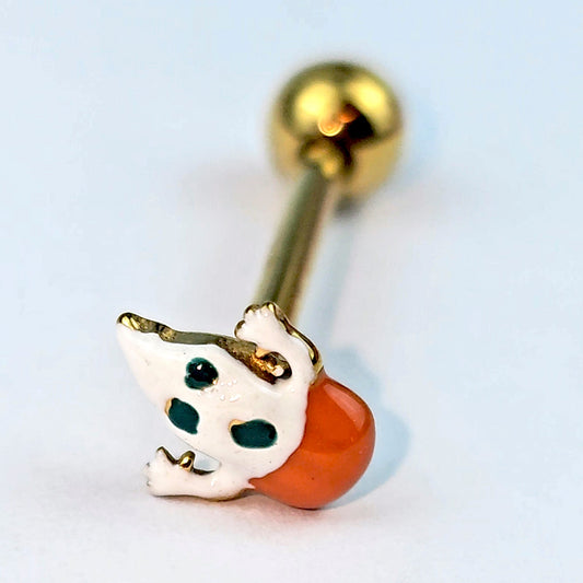 Gold Tone Pumpkin Haunter Ghost Barbell Tongue Ring