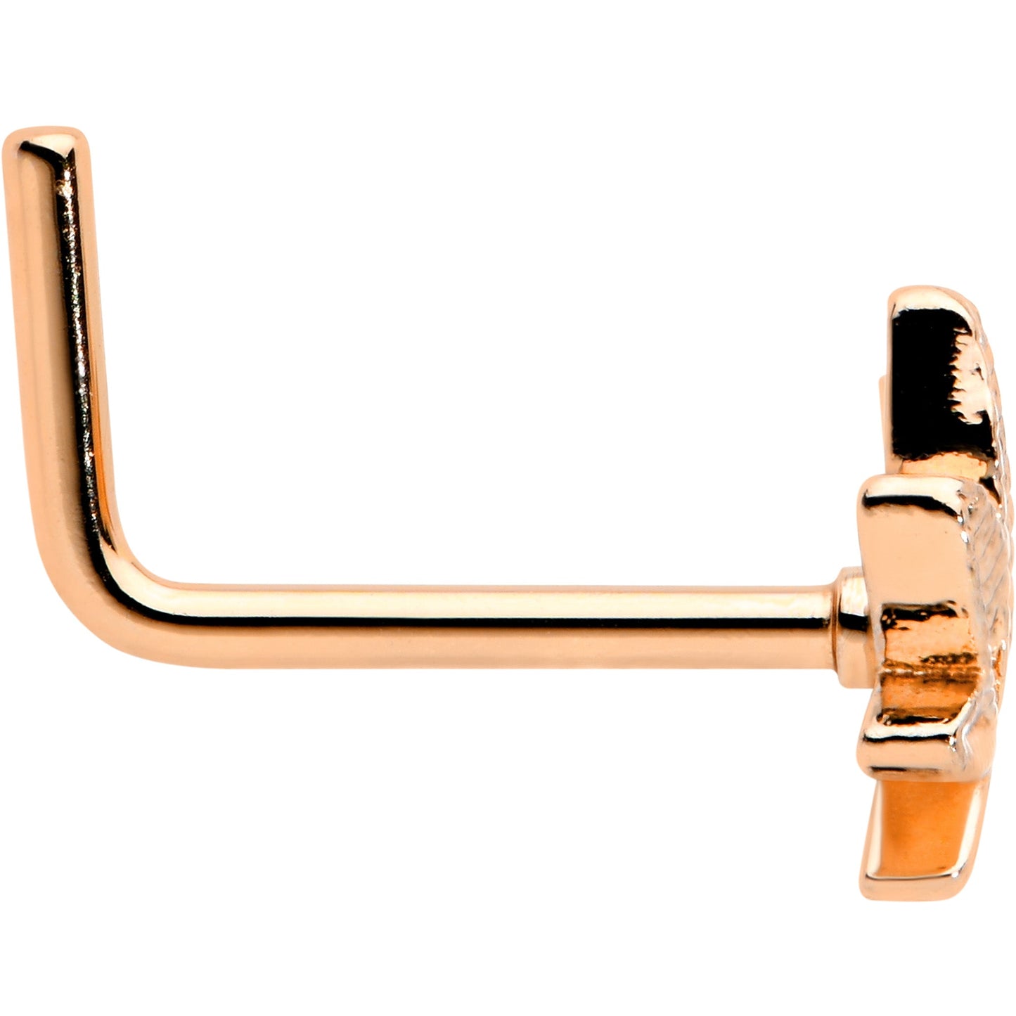 20G 1/4 Rose Gold Tone Texture Pot Leaf L Shape Nose Ring