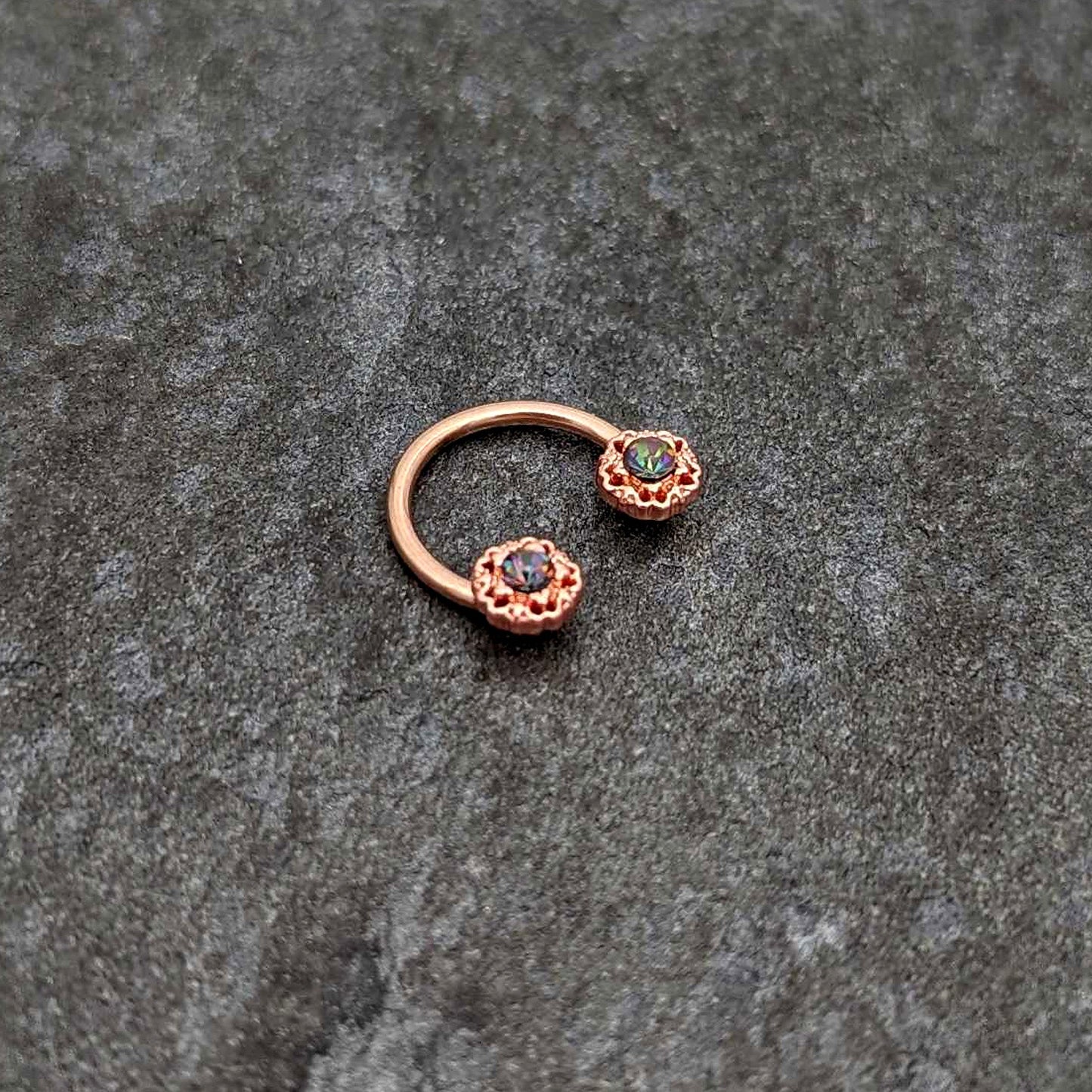 16G 3/8 Purple Tourmaline Rose Gold Tone Flower Circular Barbell