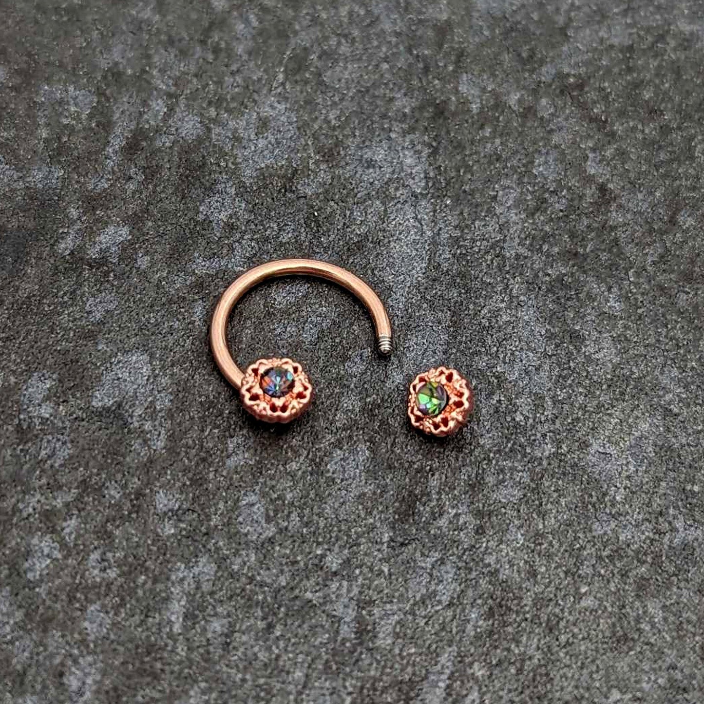 16G 3/8 Purple Tourmaline Rose Gold Tone Flower Circular Barbell