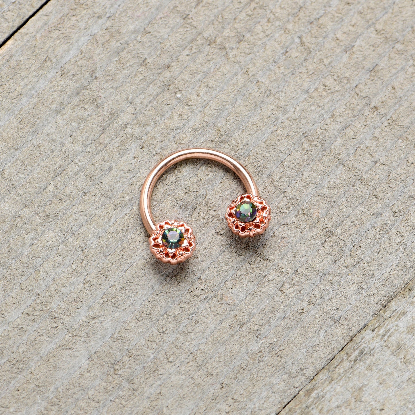 16G 3/8 Purple Tourmaline Rose Gold Tone Flower Circular Barbell