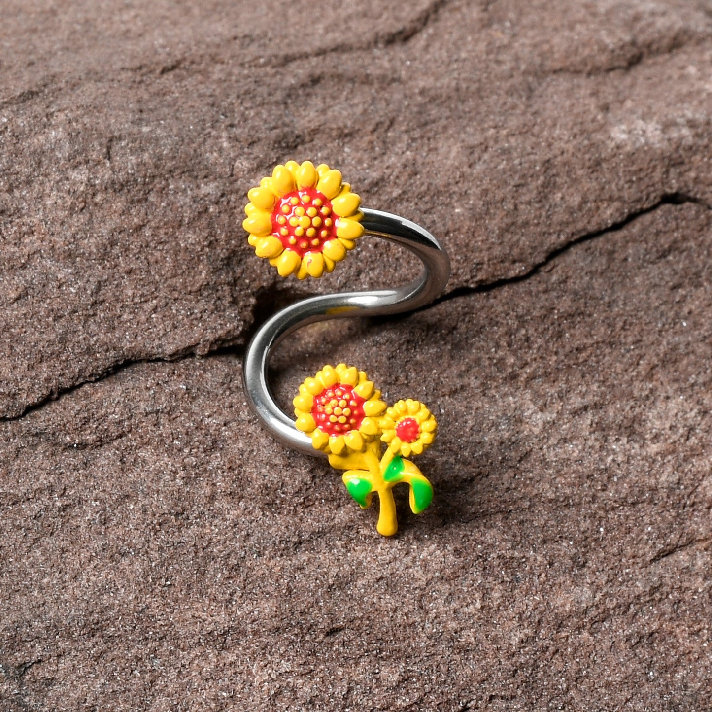 Happy Sunflower Trio Spiral Twister Belly Ring