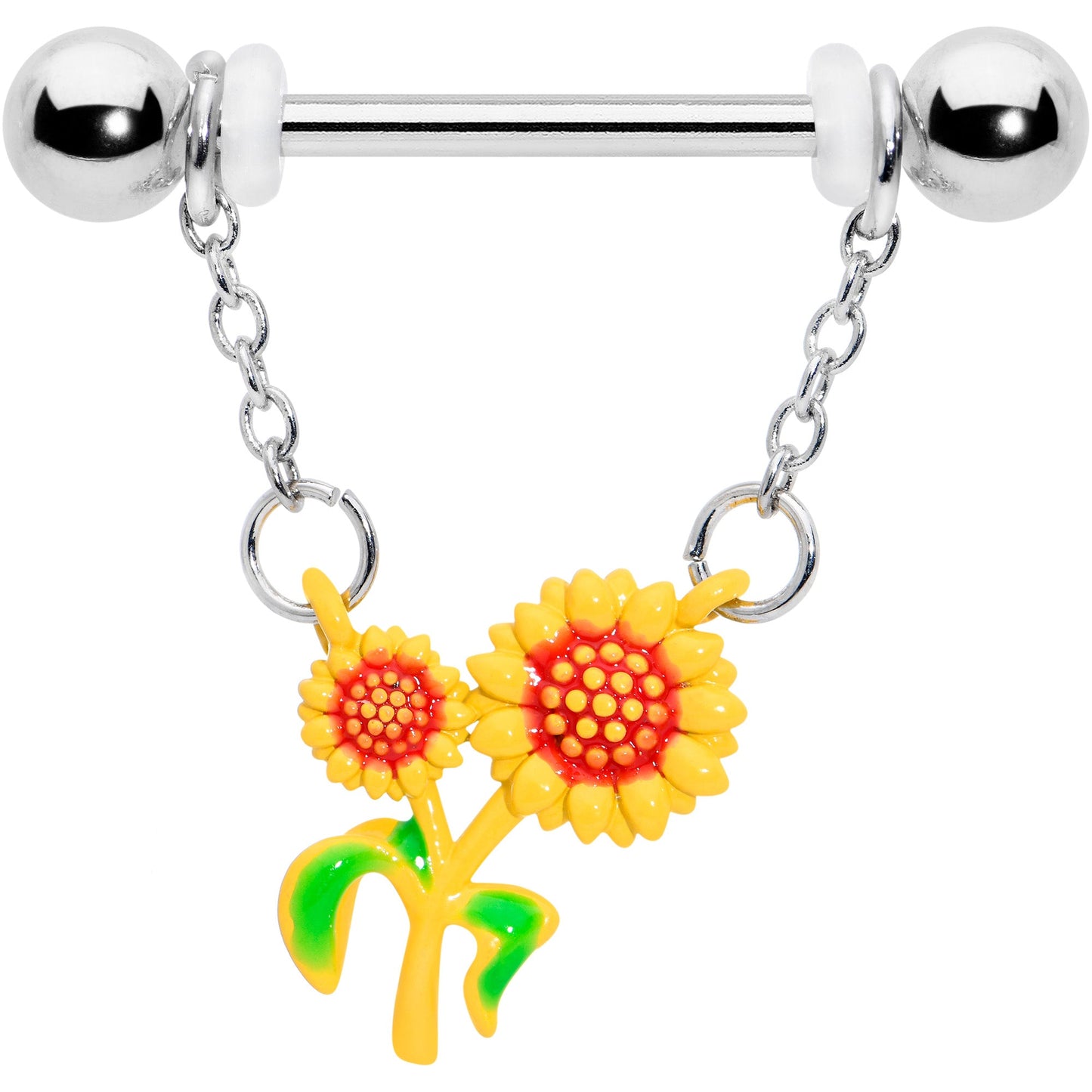14G 9/16 Happy Sunflower Duo Chain Dangle Nipple Ring Set